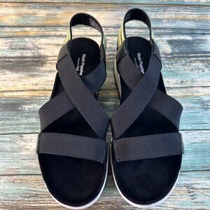 Hush Puppies Bounce Plus Sandals Womens 8 Black Stretch Slingback Slip On Casual